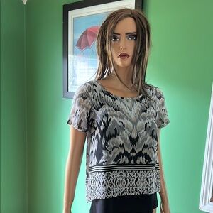 🩶🩶EUC Dana Buchman Graphic Black and Gray Short Sleeve Blouse🩶🩶